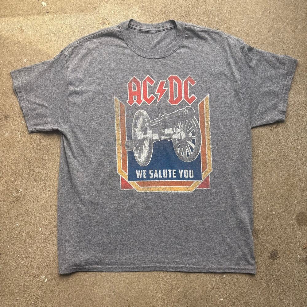AC/DC We Salute You Grey Rock and Roll Music Band T-Shirt Medium No Tag Vintage